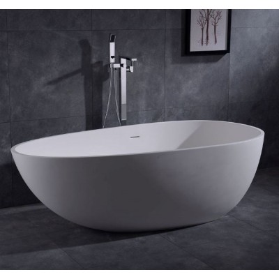 Modern Artificial Stone Freestanding Soaking Bathtub Oval